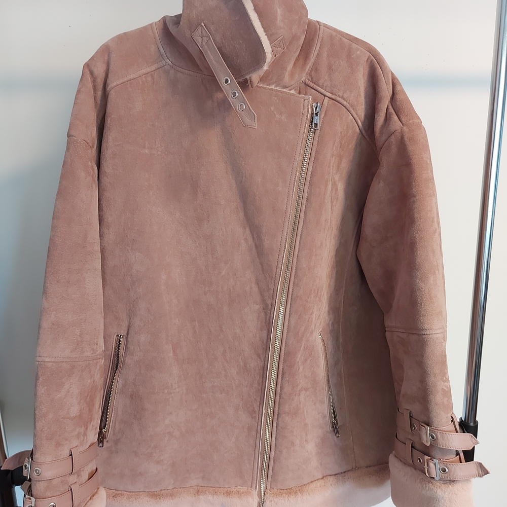 ASOS Pink Suede Jacket with Buckle Accents